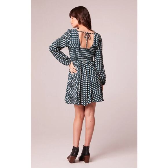 Band of the Free Genevieve Teal Diamond mini puff sleeve dress NWT Size Small - Picture 2 of 10